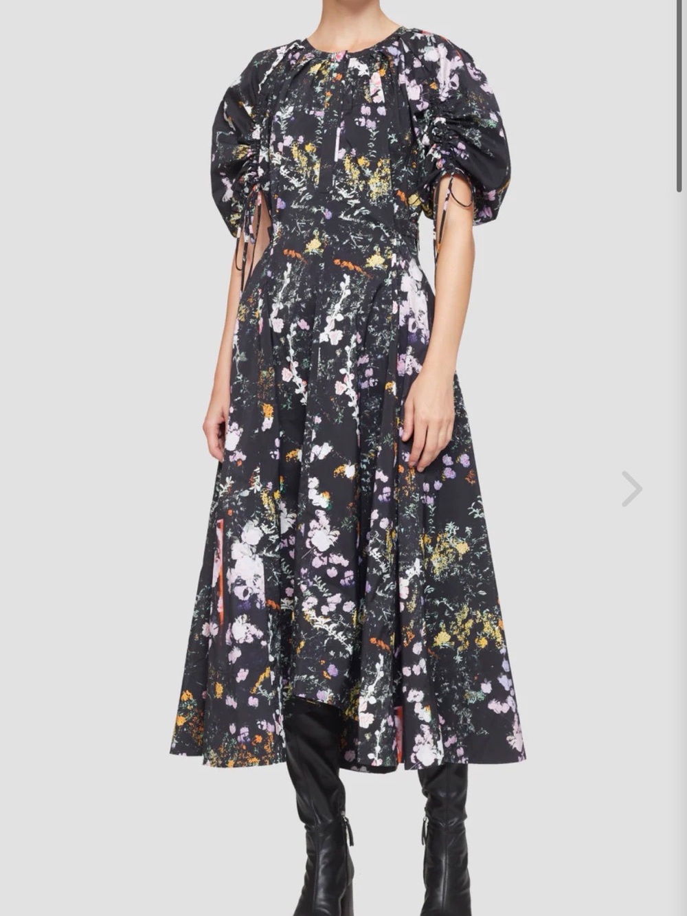 3.1 Phillip Lim Black Floral Pleated Dress with Pink & Green Accents